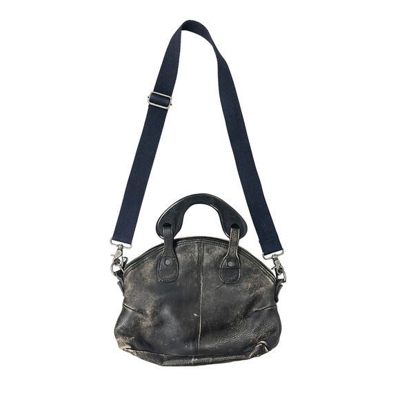 WE THE FREE PEOPLE Black Brown Distressed Willow Leather Satchel Crossbody Bag